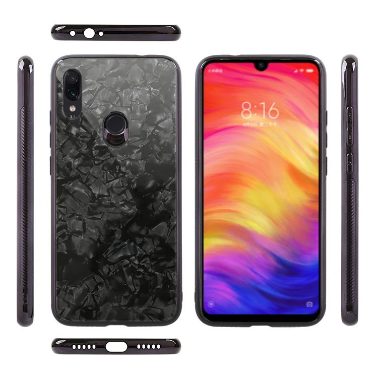 Luxury Bling Soft Frame Shiny Marble Pattern Tempered Glass Back Cover Case For Realme 3i