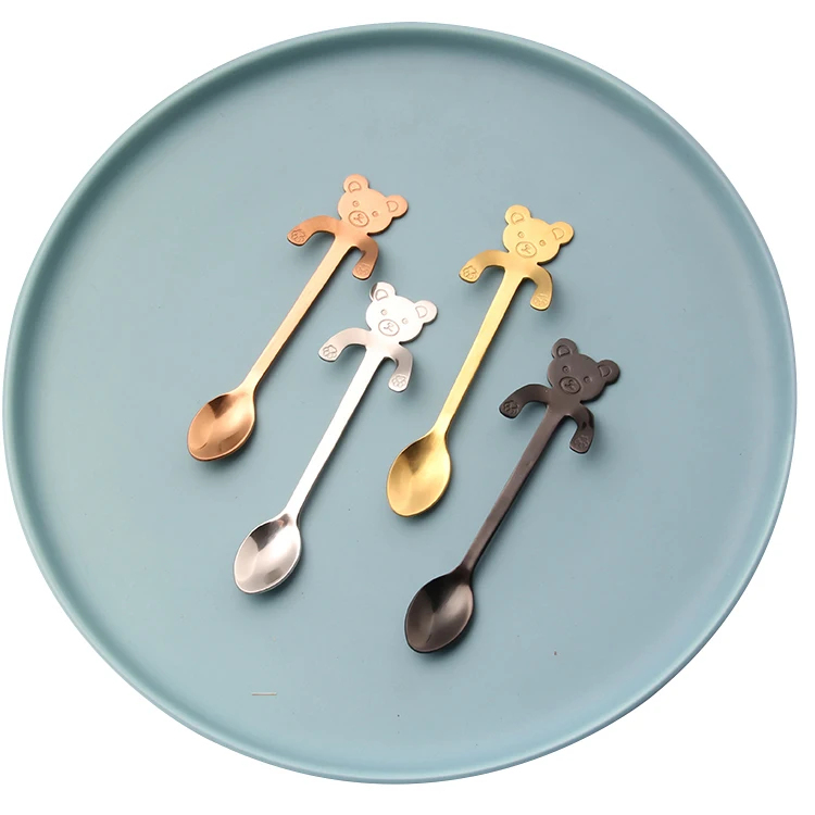 

Gold-plated stainless steel coffee spoon cute spoon bear stirring scoop, Gold,sliver,black,rose gold