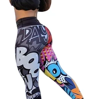 

2019 Summer Stylish Multicolor Cartoon Printing Elastic Waist Women Sporty Leggings For Yoga