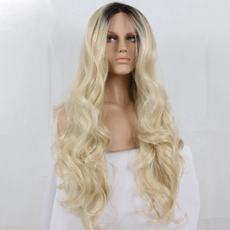 

China human hair factory color 613 blonde full lace wig dark roots wavy wig front lace wig, N/a