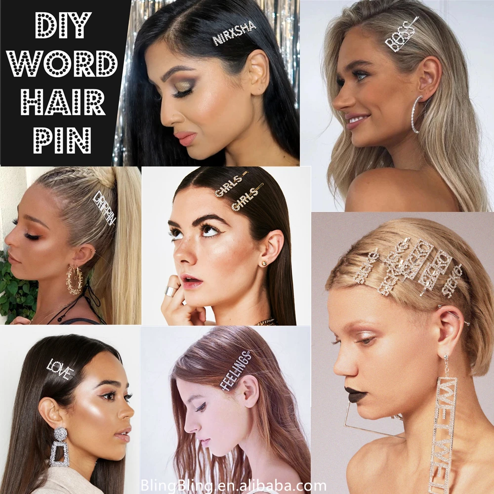 Wholesale Custom Rhinestone Name Hair Pins With Words For Women Hair