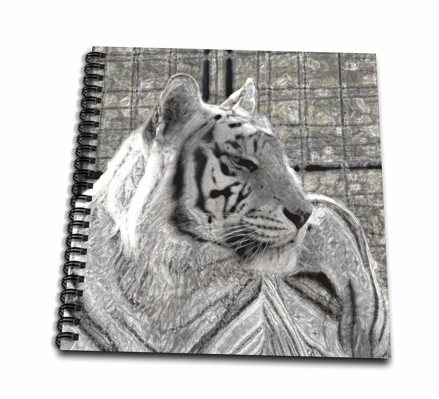 Susans Zoo Crew Animals - white tiger looking right black and white sparkle - Memory Book 12 x 12 inch (db_184827_2)