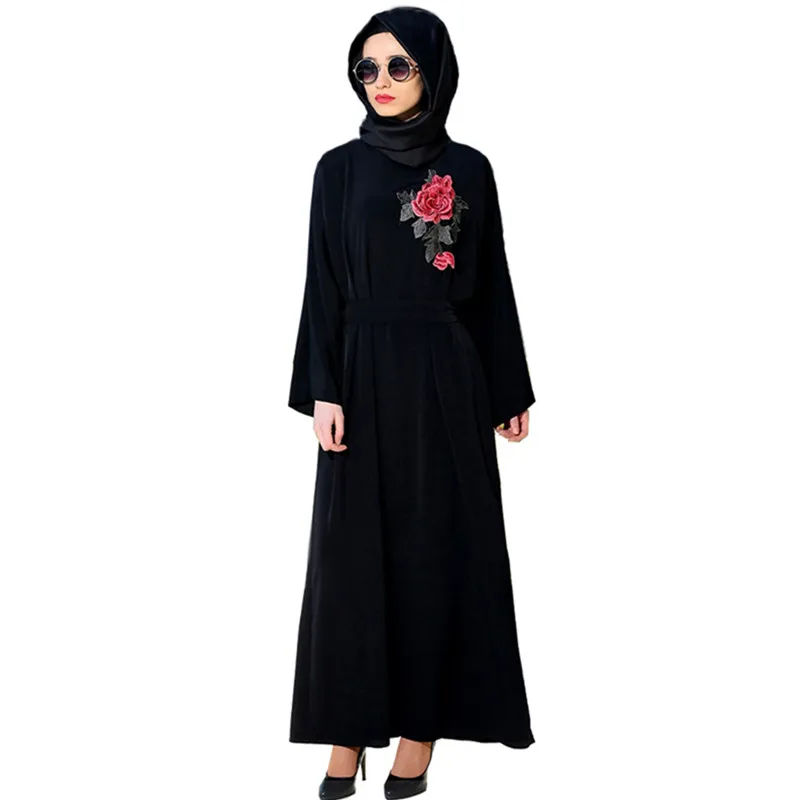 

2017 Fashion black embroidered abaya kaftan elegant muslim women dress
