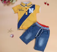 

Wholesale Kids Two Pieces Sets Summer Short Sleeve T Shirts Short Jeans For Boys