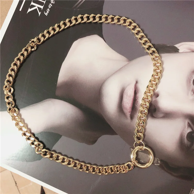 wholesale gold plated geometric round shape circle charm choker necklace fashion korean circle link big chain necklace women men