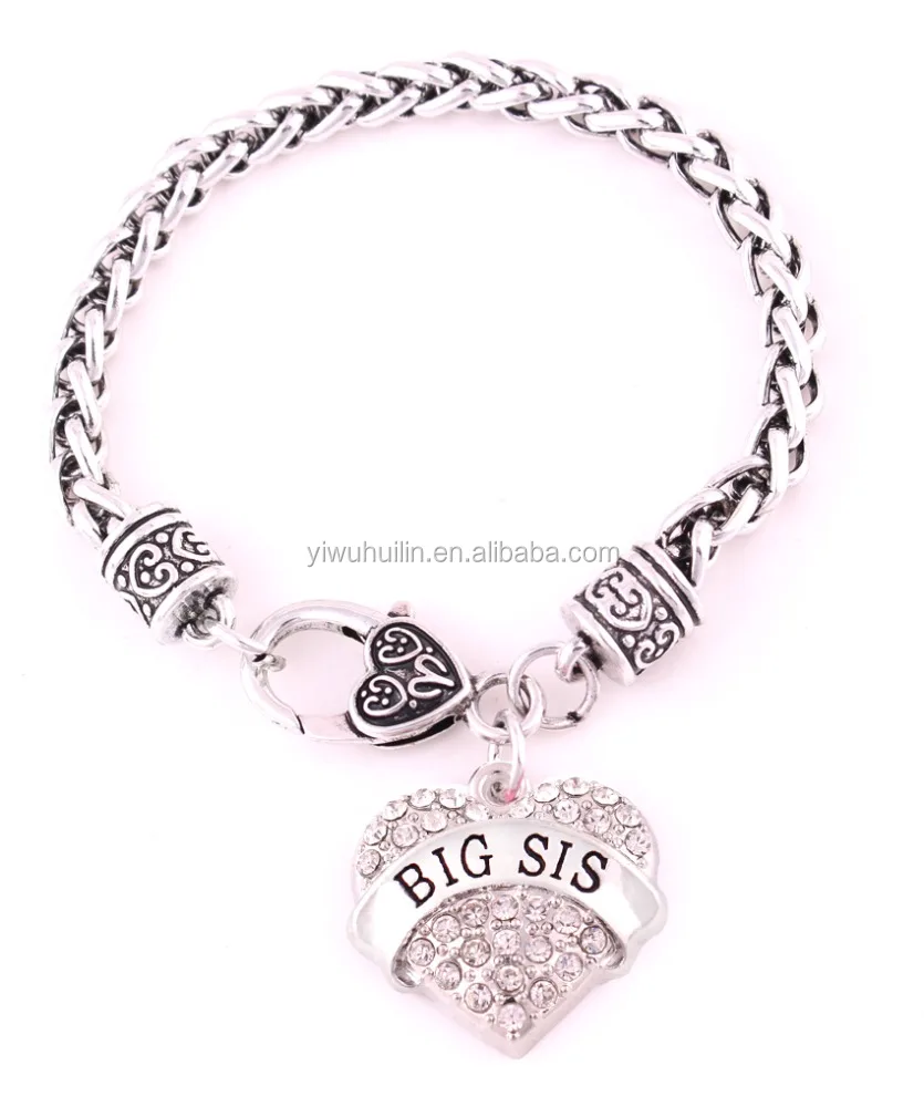 

Big Sis love heart stud crystal bracelet alloy engraved big sister letter bracelet