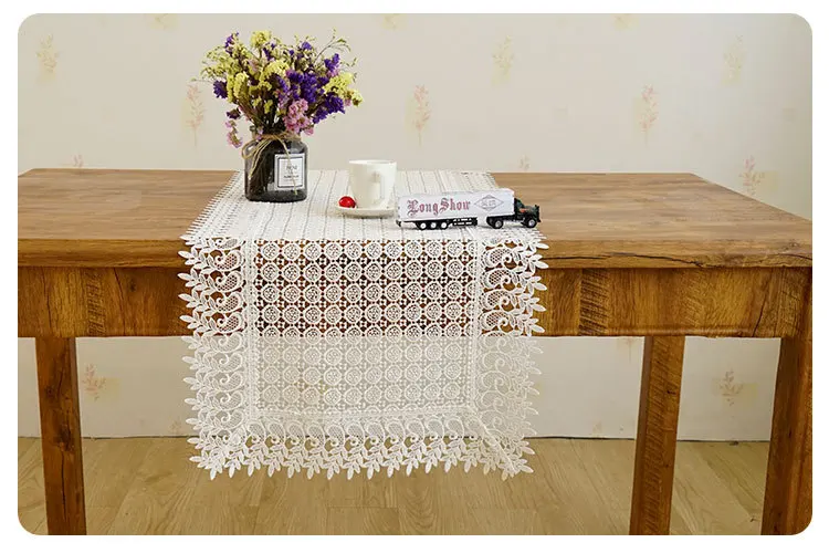 European polyester white embroidered hollow table runner tablecloth decoration