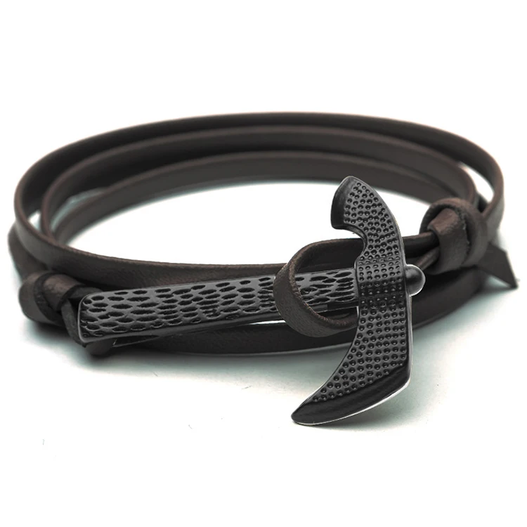 

Vintage Friendship Bracelet Men Leather Wrap Bracelet Wristband Black Axe Hatchet Viking Punk Bracelets Bangles (KB8097), As picture