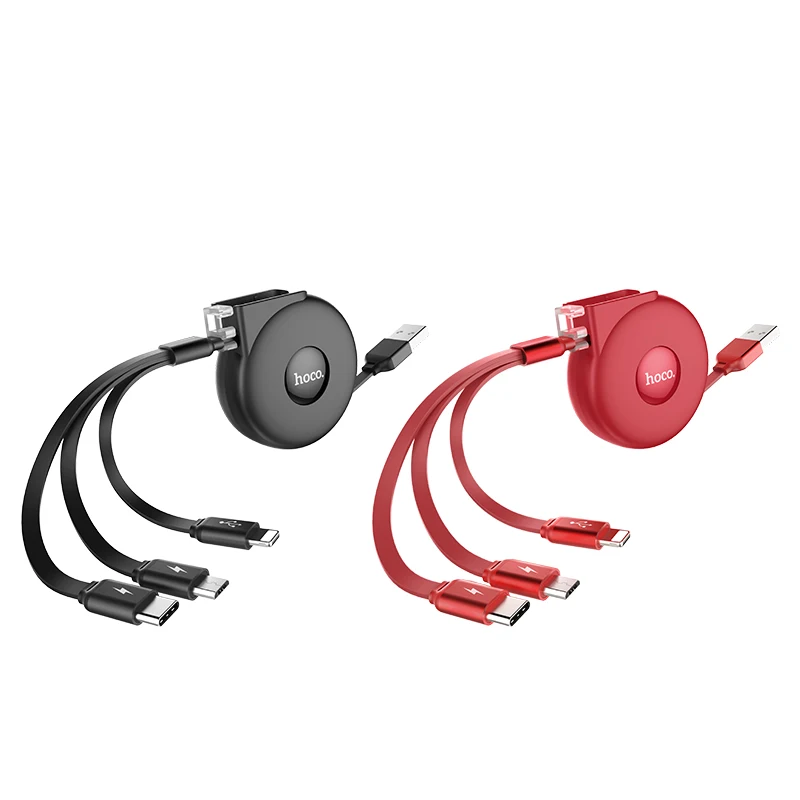 

HOCO U50 2A 0.5m Multi Phone Charger Retractable 3in1 USB Cable, Black/red