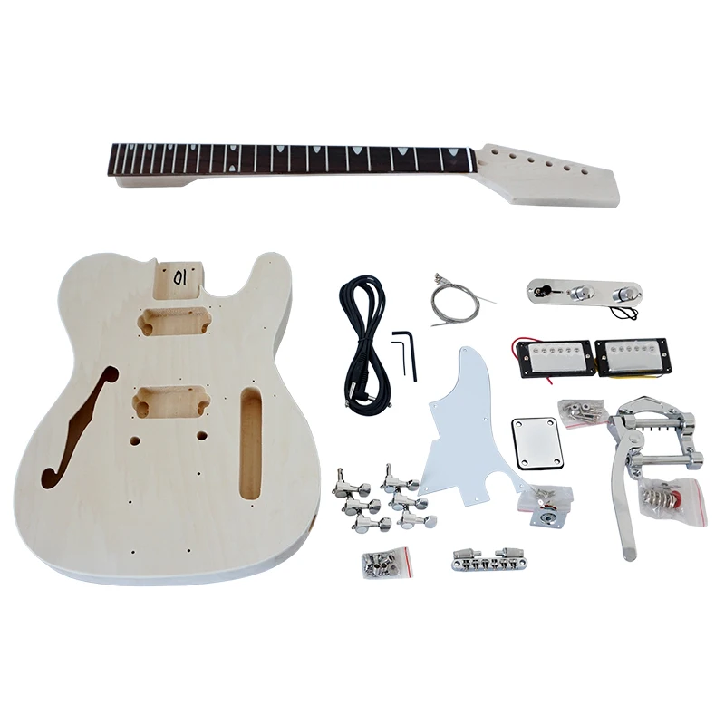 Unfinished thin line F hole diy electric guitar kits with guitar parts  Model EK-007