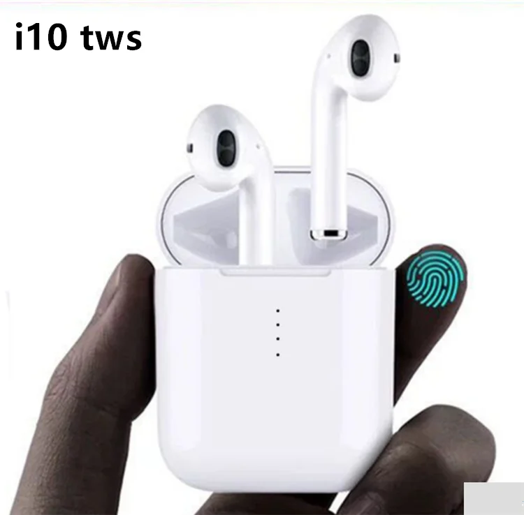 

High quality touch control wireless earbuds i10 tws with wireless charger, White