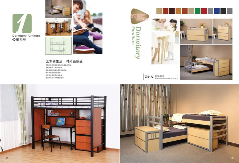 Steel Wood Double Bed Dormitory Children Kids Furniture Bunk Beds With Study Table