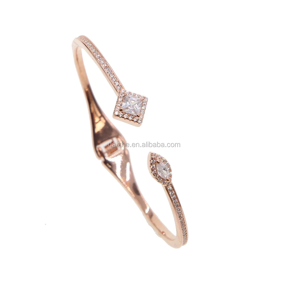 

2021 fashion rose gold plated big stone open bracelet bangle for women wedding with gold plated