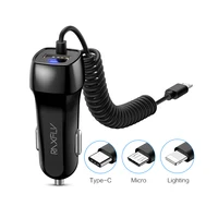 

Free Shipping RAXFLY Mobile Phone Usb Car Charger Lighting Micro Usb Type C Quick Charge With USB Cable
