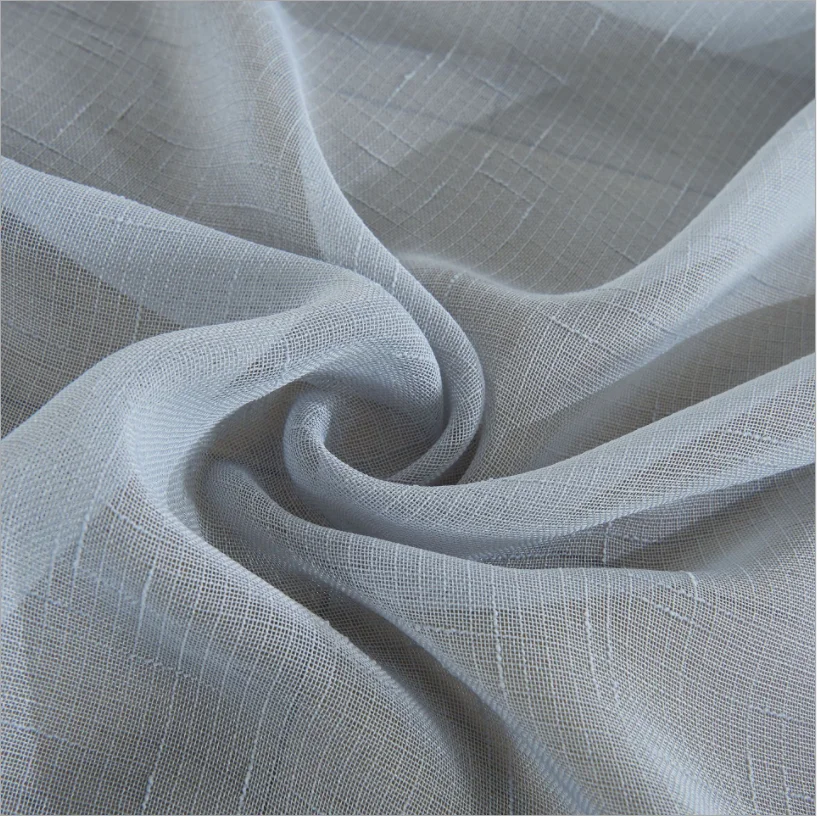 100% Polyester Linen Embroidered White Solid Sheer Voile Curtain Fabric ...