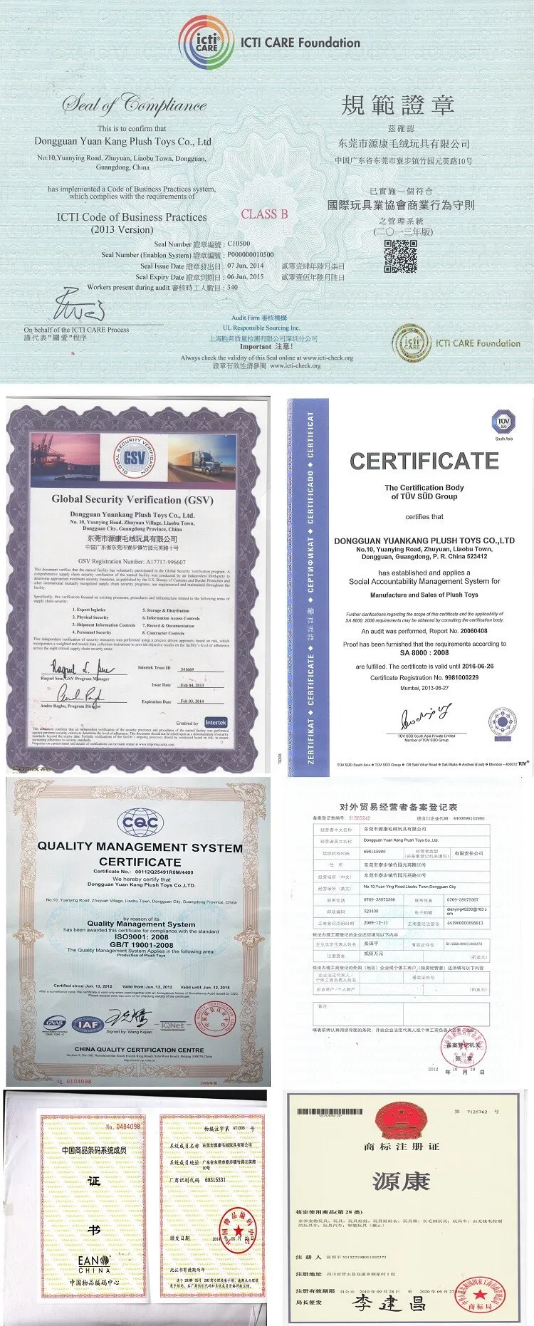 factory certificates