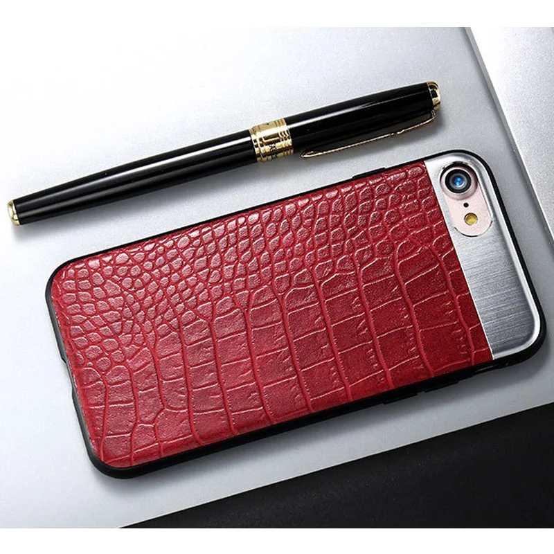 Retro Crodile Leather Joint Metal Back Cover for Iphone 6 / 7 / 8 Plus / X hard case