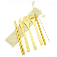 

Kitchen Bamboo Utensils Lightweight Reusable travel flatware With Case Eco Friendly Cloth pouch Camping Cutlery Set