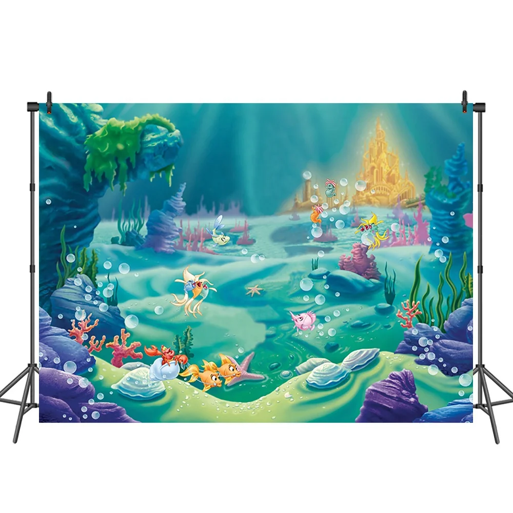 

Fairy Tale Mermaid Birthday Underwater Sea World Castle Photography Studio Backdrop Background, Customized