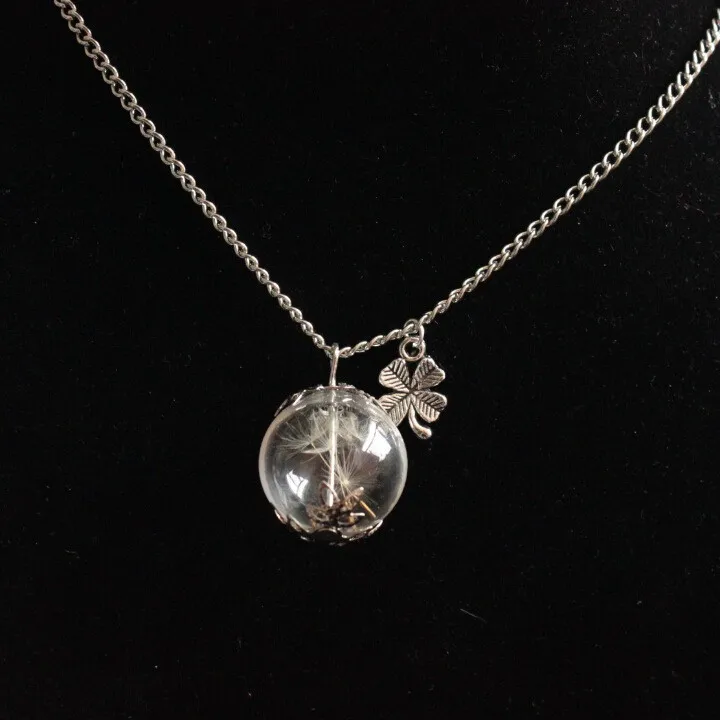 Best Gift Cute Angel Pendant Glass Ball Dandelion Necklace
