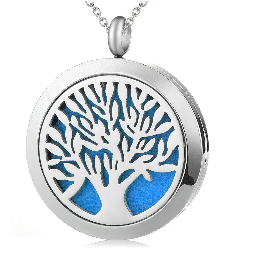 

30mm Surgical Grade 316l Stainless Steel Silver Tree of Life Essential Oil Aromatherapy Locket Perfume Diffuser Necklace Jewelry