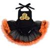 Girls baby clothes halloween three pumpkin applique halter tulle lace romper