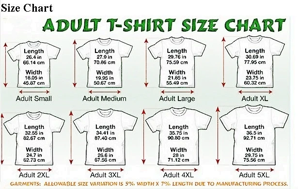 T Shirt Printing Size Chart