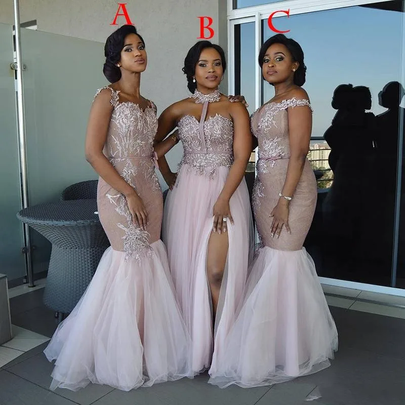 

ZH0749X Mixed Style Long Bridesmaid Dresses 2019 Floor Length Appliques Sash Robe De Soiree Prom Dress Lace Nigerian Dresses, Custom made