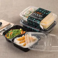 

Manufacturer Supply Eco-friendly 2 Compartment Clear Bento Box disposable plastic Custom Meal Prep Containers