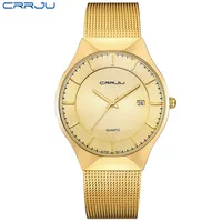 

TOP Brand CRRJU Mens Leather Chronograph Luxury Watches Quartz Reloj Hombre Male Clock Blue Dial Watch