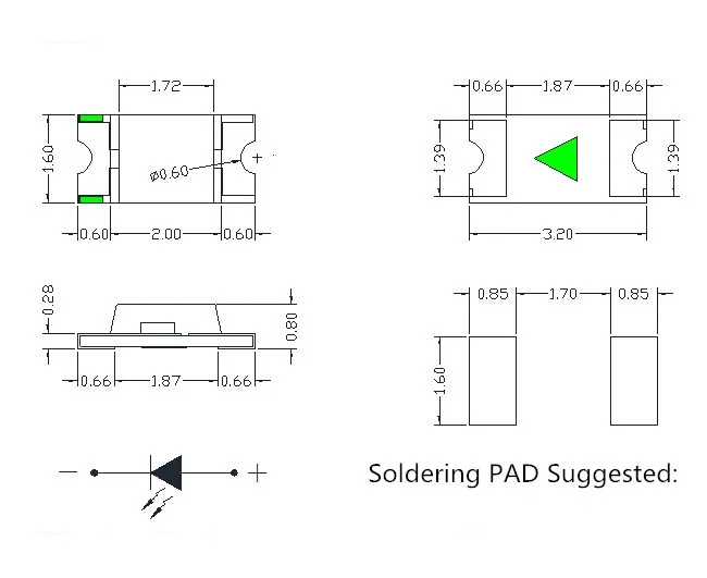 Free Samples Single Color High Brightness 1206 Smd Led Light Datasheet