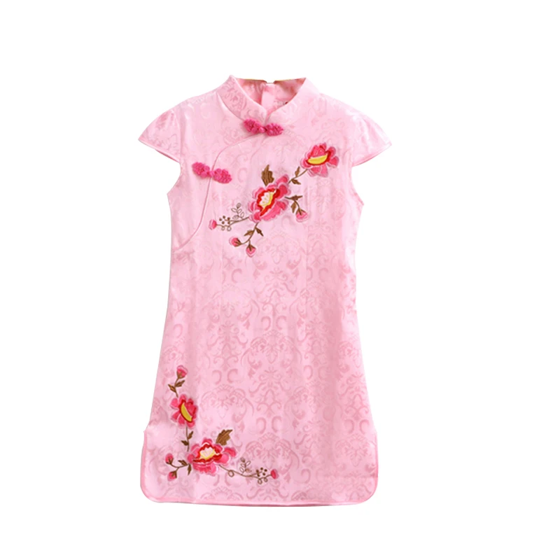 

2018 embroidered Qipao dress children's Chinese style dress, Pink;blue;white