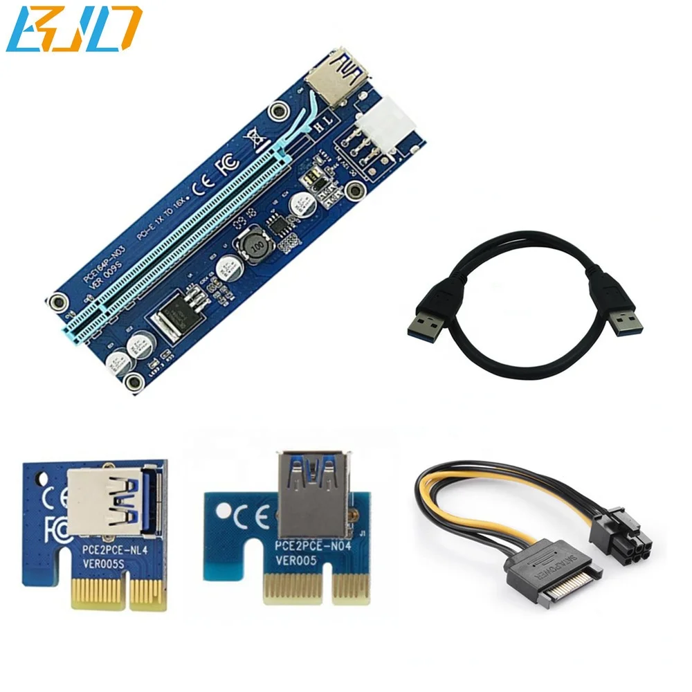 

VER 009S PCIe riser , PCI-E 16x to 1x Riser Card w/60cm USB 3.0 Cable & 6pin to SATA Power Cable in stock