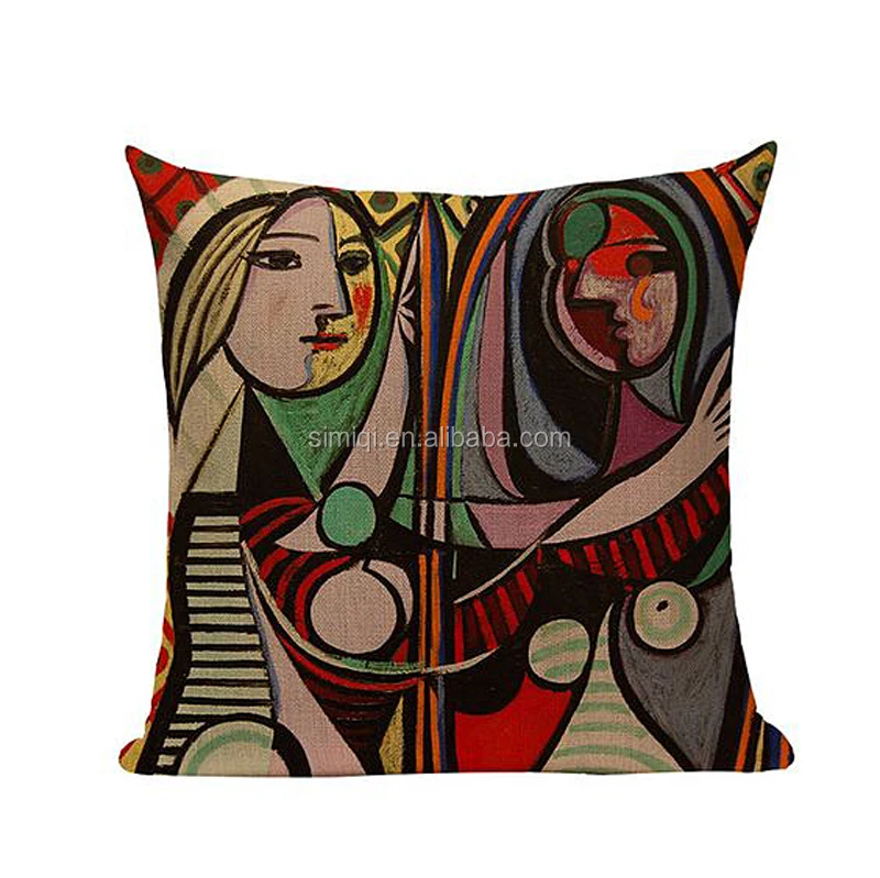 Set of 2 Decorative Pillowcases Alternative Reproductions of Famous Paintings by Picasso Applied Cushion Case for Sofa Bedroom Car Square 18 x 18 Inches Green 03 Shrahala Modern Pillow Cover 