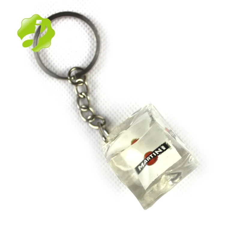 Promotion Custom Printed Transparent 3d Ice Cube Keychain Key Ring