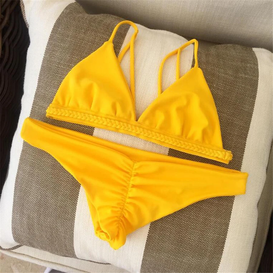 

Sexy Yellow Bikini Brazilian Biquini 2017 Cheeky Bikini Bottom Set swimwear Bathing Suits Maillot De Bain cheap swimwear