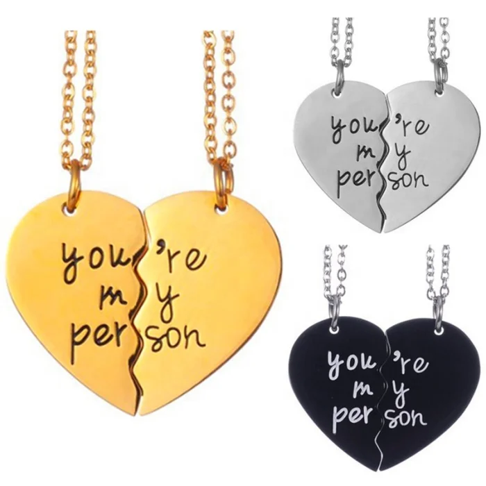 

'You are my person' engrave silver/gold/black couples lover jewelry stainless steel half heart couple necklace for lover BFF