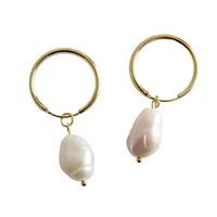 

925 Sterling Silver 10mm to 13mm Barogue Pearl Hoop Earrings