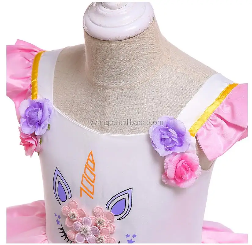 Baby Girl Unicorn Flower Princess Dress Birthday Party Princess Dress Stitching Colorful Net Yarn Princess Dress