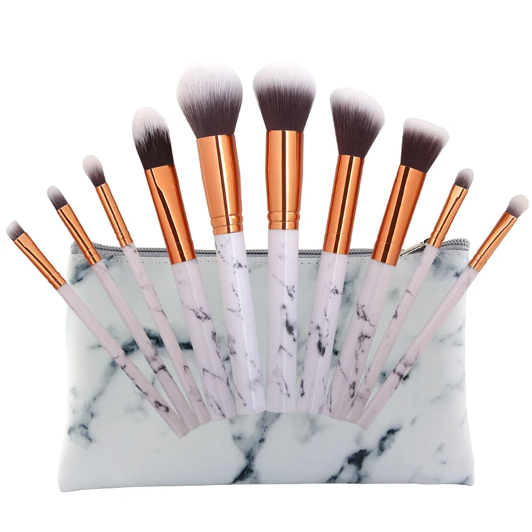 

10 pcs marble nylon plastic handle makeup brush set, Customized color