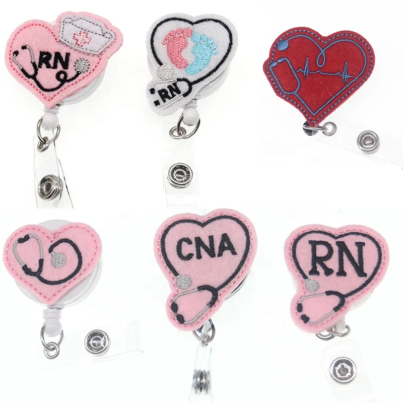 

nurse heart RN badge reel retractable felt medical CNA Stethoscope ID Name Card Badge Holder gifts, Various;as your choice