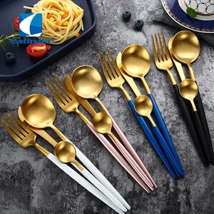 Image of Cathylin 18/10 Stainless Steel Gold Flatware With Spoons Forks Knives For Wedding Hotel Restaurant Gift