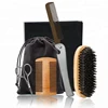Wholesale 4pcs wooden foldable beard comb and brush set grooming kit with small beard shear scissor private label