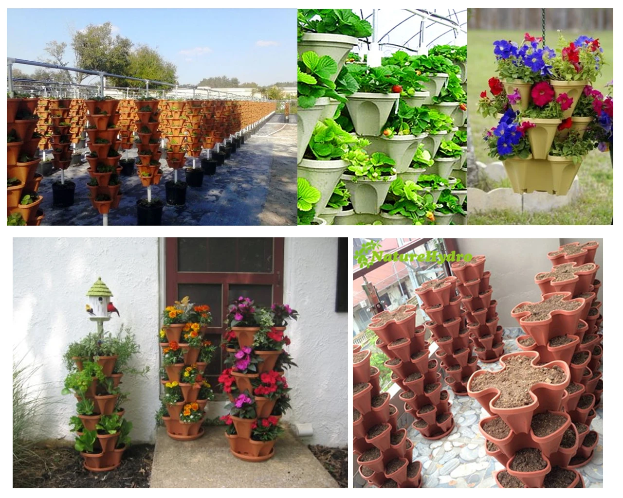 Hydroponic home garden stacked flower pots self watering plant planters