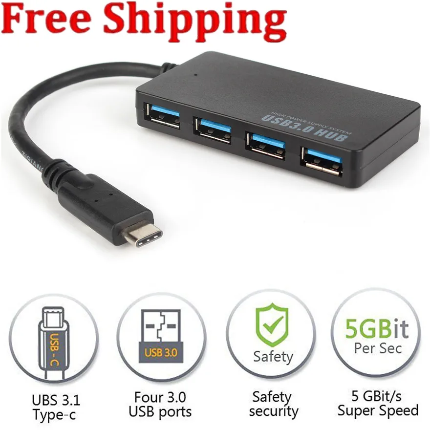 

Ultra thin Type USB C 3.1 to USB 3.0 4 Ports HUB Data Converter Adapter splitter with DC USB Power Port For Macbook Google Chrom