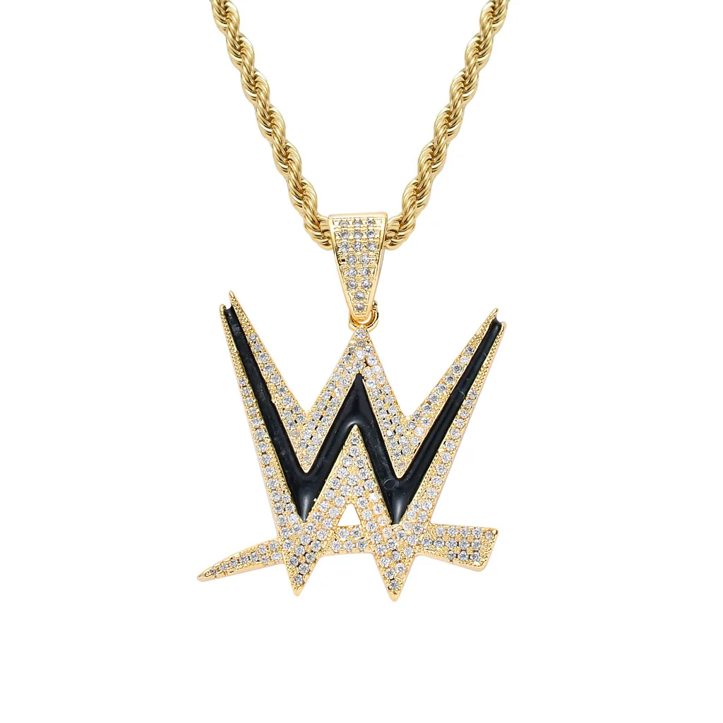 

wholesale modern Creative letters Alphabet Hyperbole exaggerated letter W handmade fashion necklace letter W pendant jewelry, Gold, silver