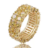 

Luxury High Quality Hot Selling Gold Plated Double Row Micro Pave Big Yellow CZ Diamond Wedding Engagement Ring for Men Women