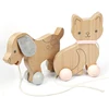 Wooden Cartoon Animal Car With Wheel Pulling Children Toys Wooden Toys For Kids