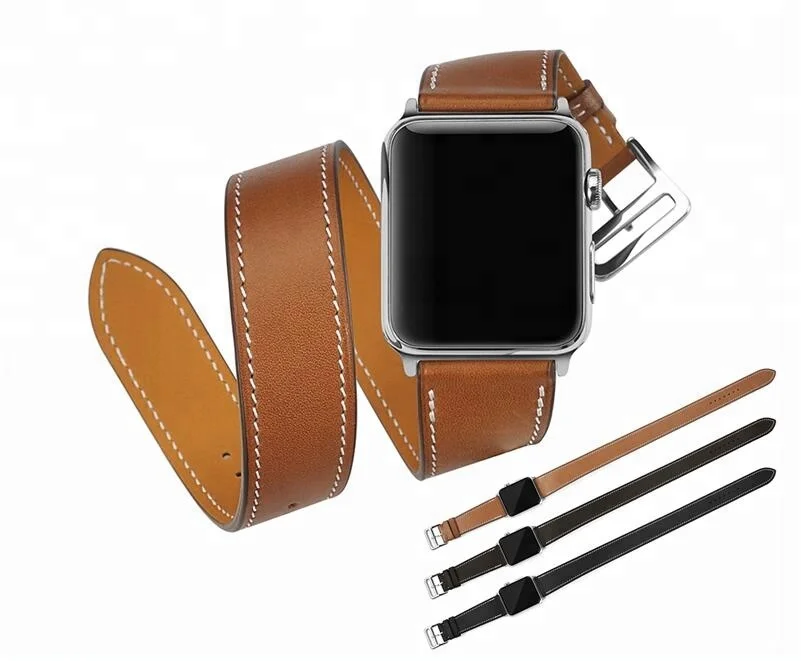 

Wholesale France Calf Leather Strap Double Tour Bracelet Watch Band 44mm 40mm 42mm 38mm for iwatch Apple Watch Strap