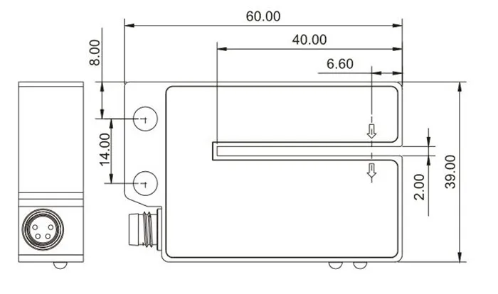 metal housing DC 24V 2mm fork sensor, green label detector transducer.jpg